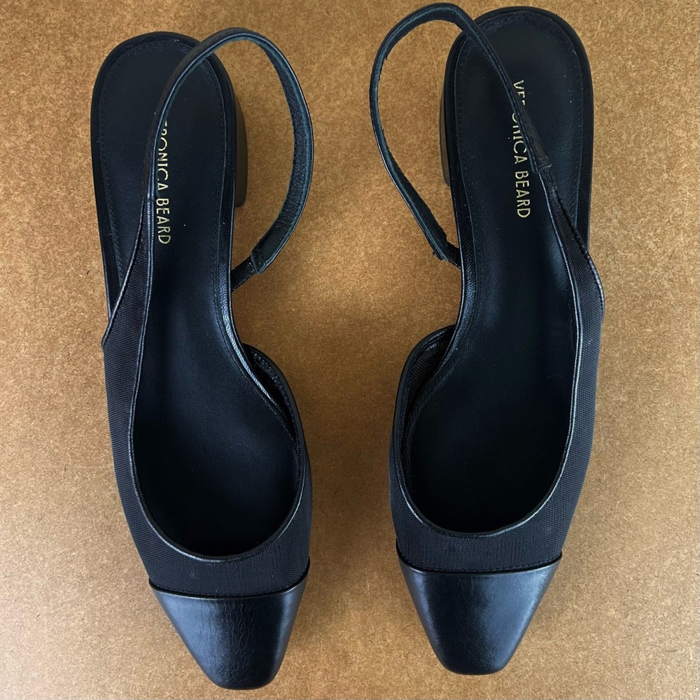 Veronica Beard Cecile Cap Toe Mesh Leather Trim Slingback Black 7.5 - Picture 12 of 13